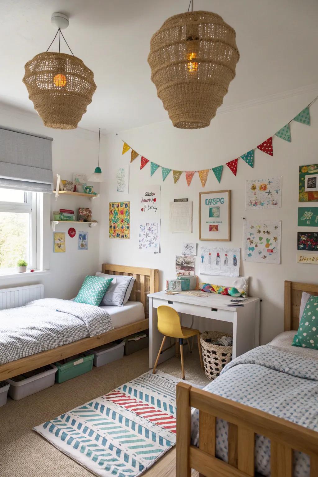 Handcrafted decorations inject a private touch into the bedroom