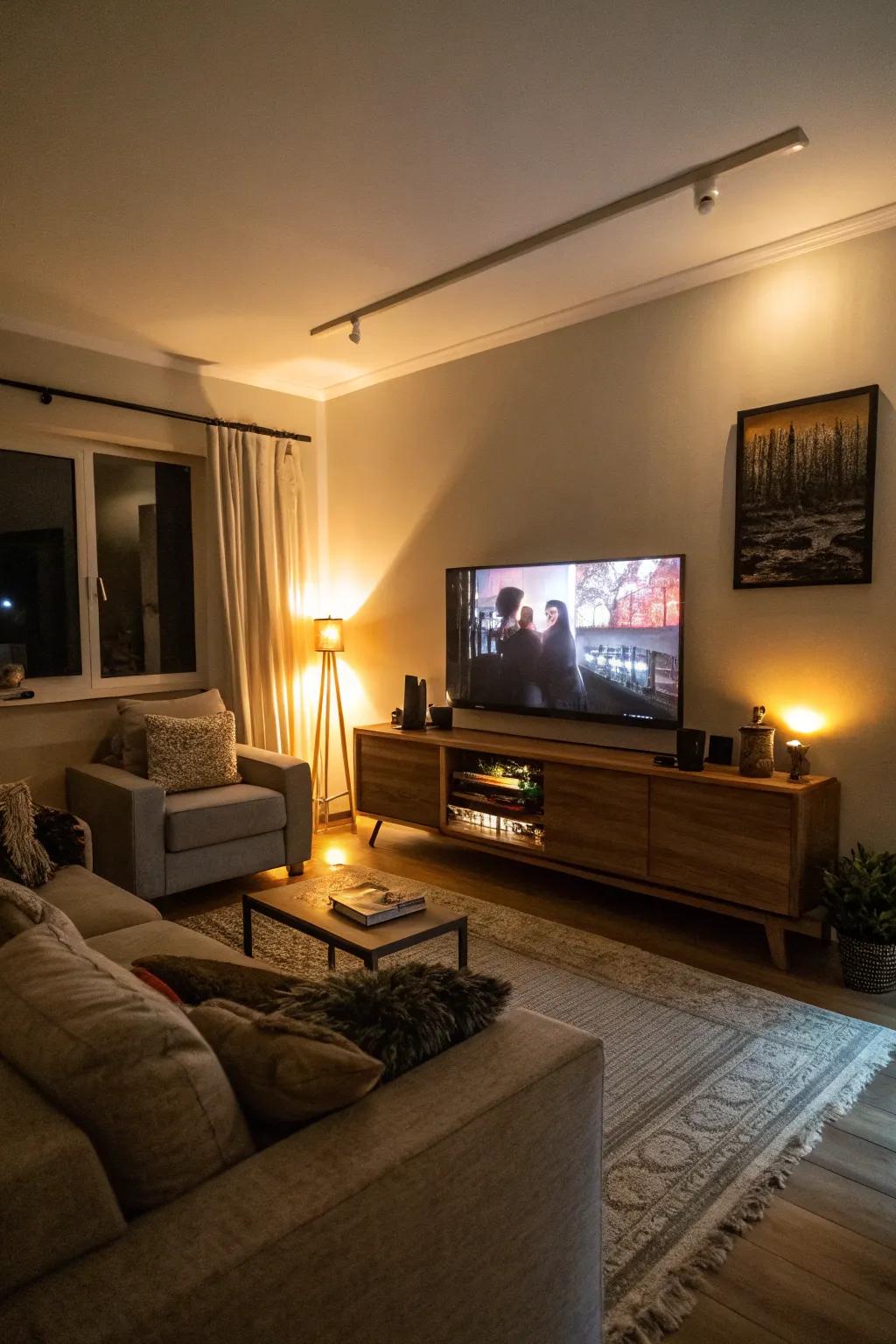 Lighting under your TV enhances ambiance and style.