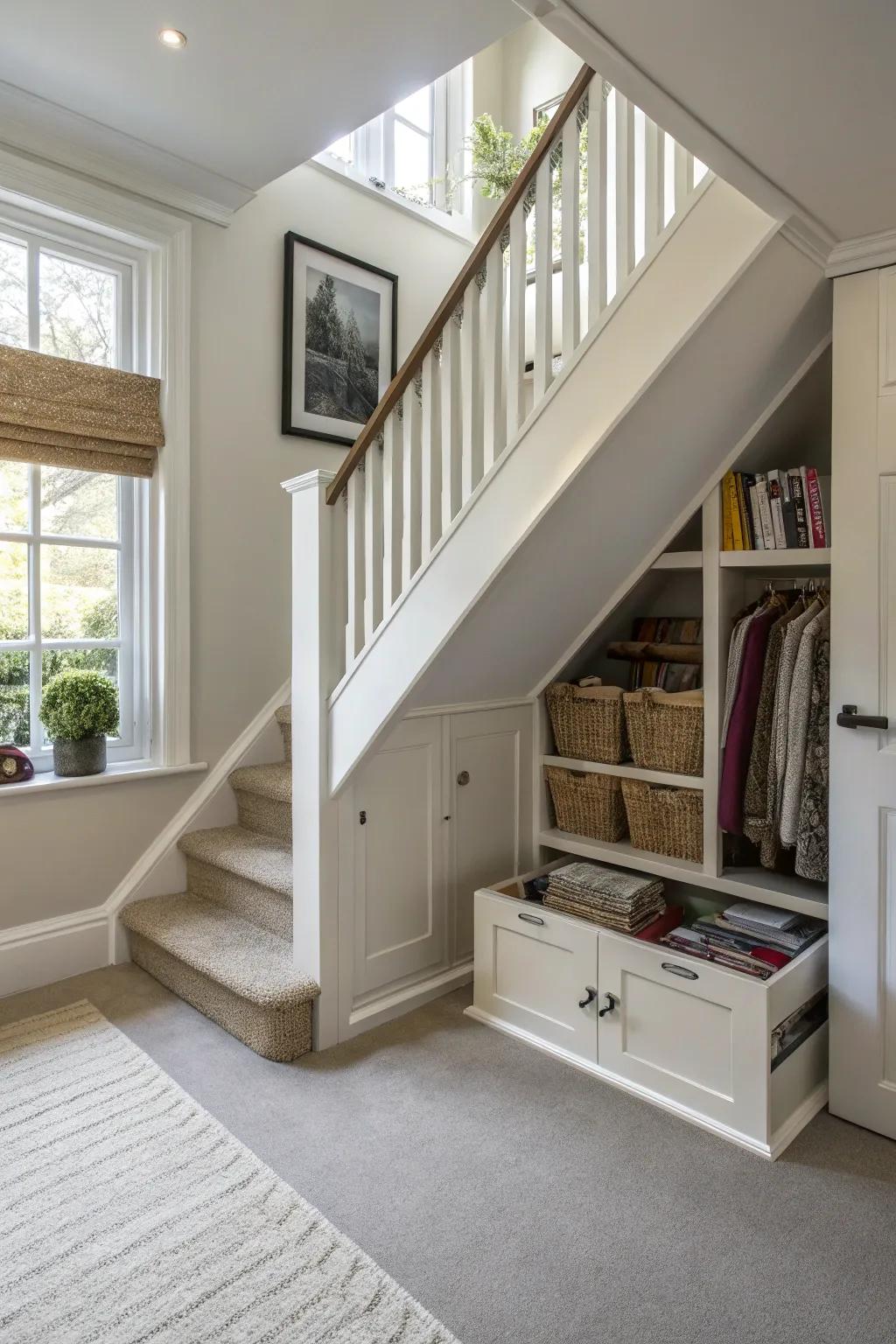 Discreet storage helps to keep the area stylish and functional.