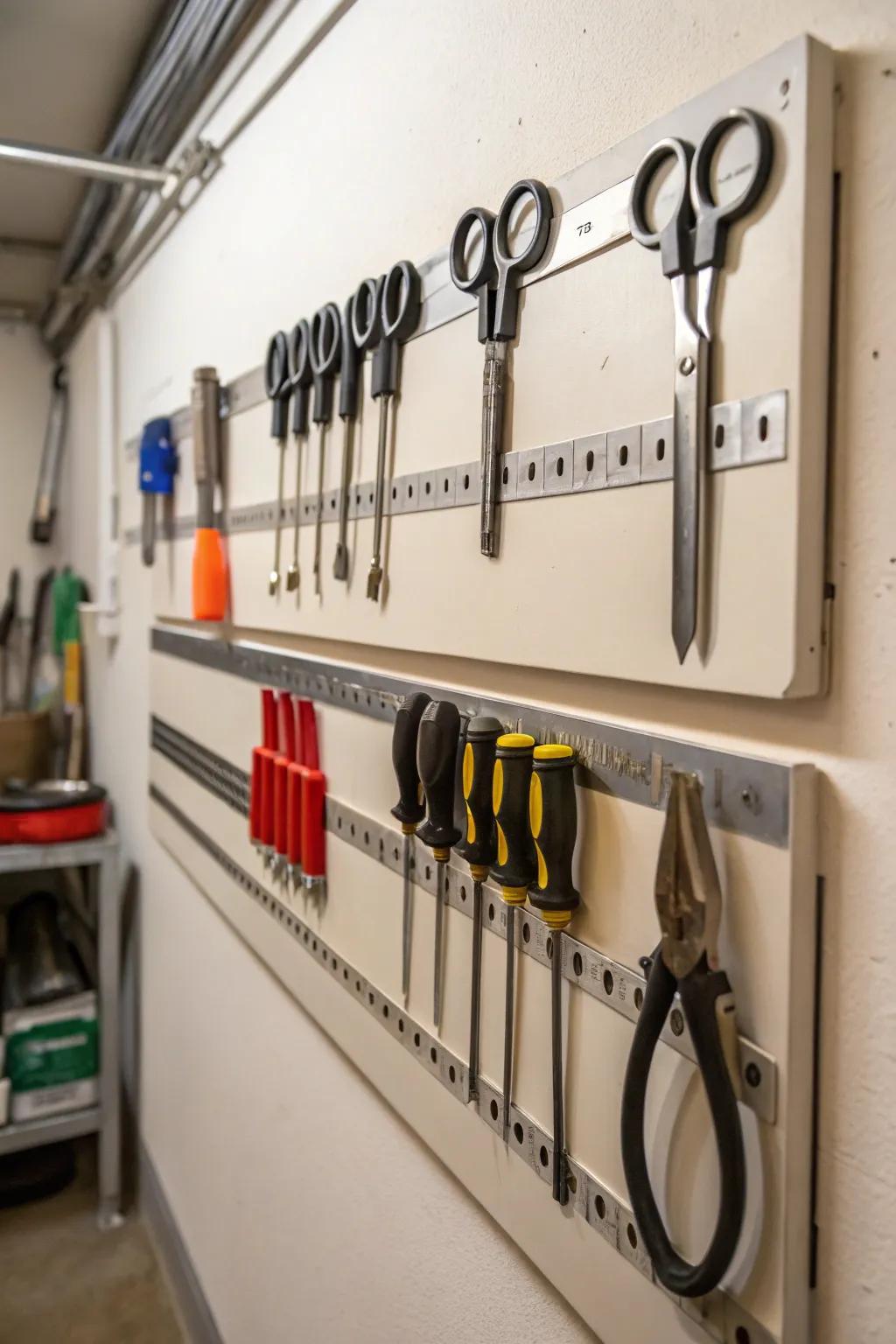 Magnetic strips are a great way to keep metal tools in order.