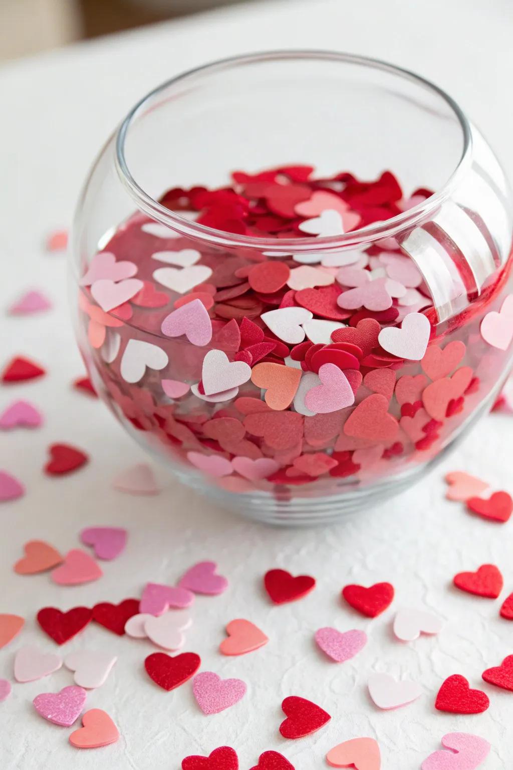 Eccentric glass bowl filled with heart fragments