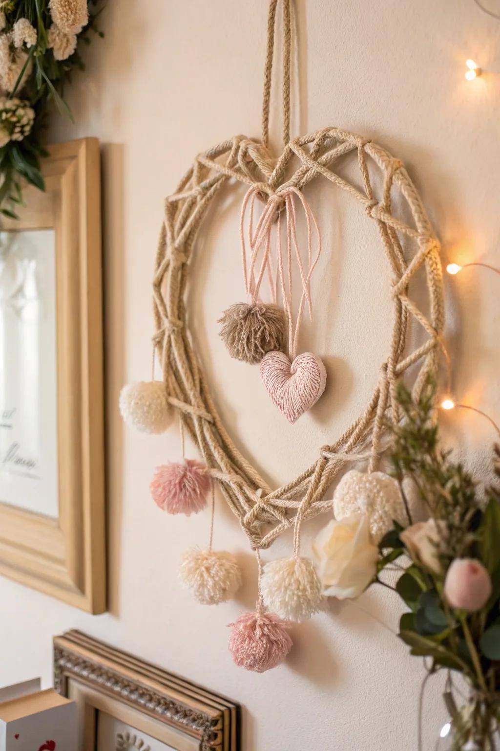 Add a touch of whimsy to your Valentine&rsquo;s d&eacute;cor with this charming rustic string wreath. Perfect for lovers of minimalist beauty and bohemian flair.