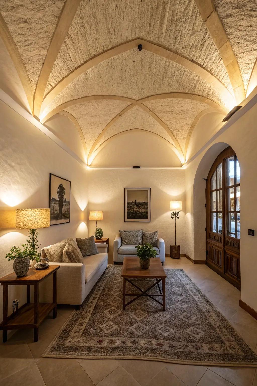 Textured coating injects dimension and personality into vaulted ceilings.