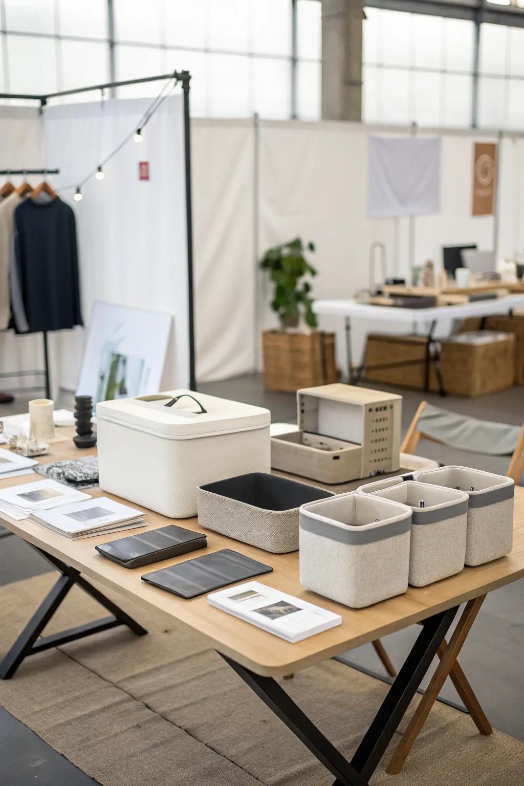 Modular furniture allows for flexibility and adaptability in display setups.