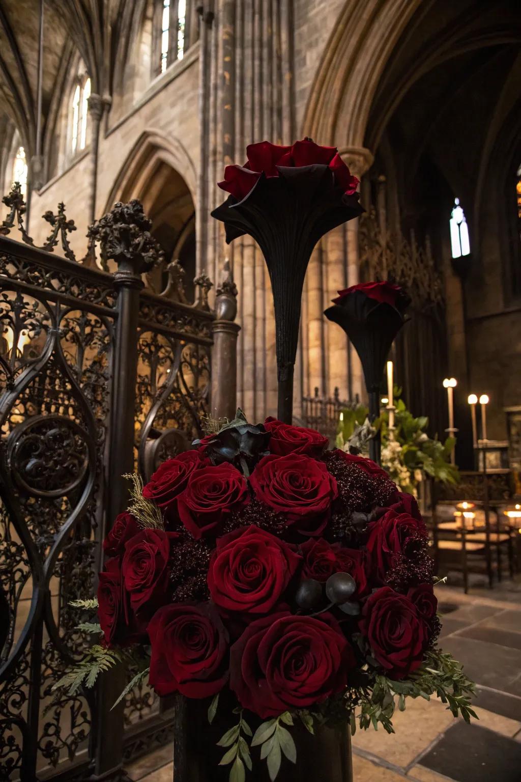 Shadowy floral settings add romance and mystery.