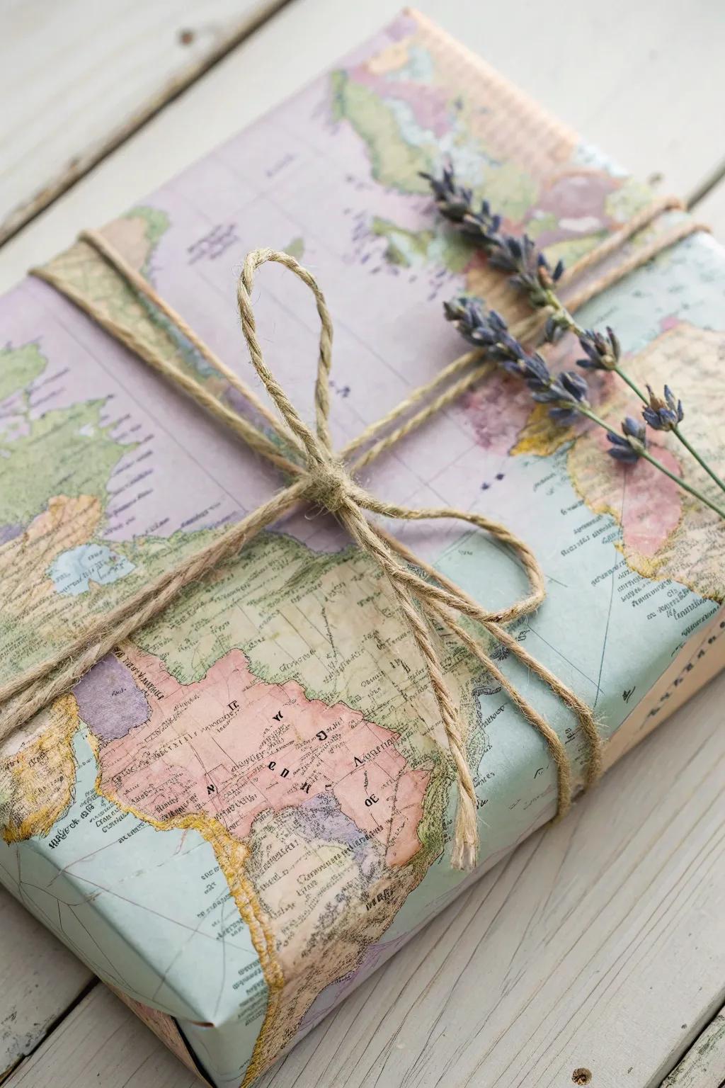 Encase your gifts in wanderlust through vintage chart paper&mdash;an ideal fusion of simplicity and allure for the boho voyager.