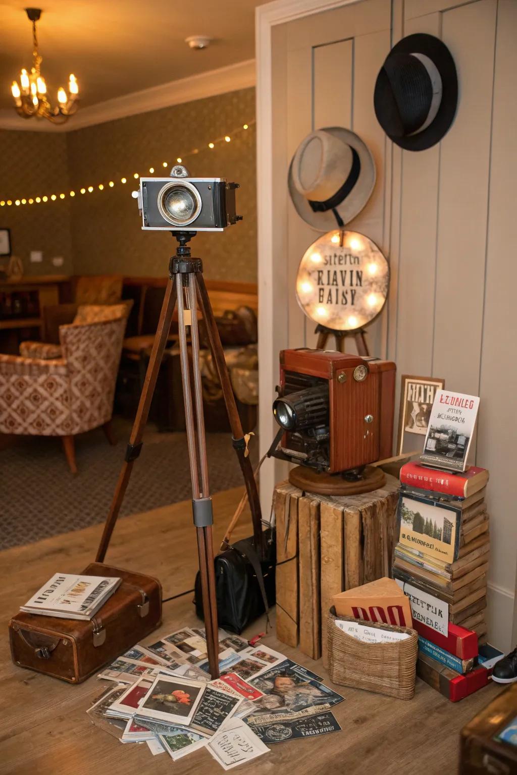 Capture memories with a nostalgic picture area and retro props.