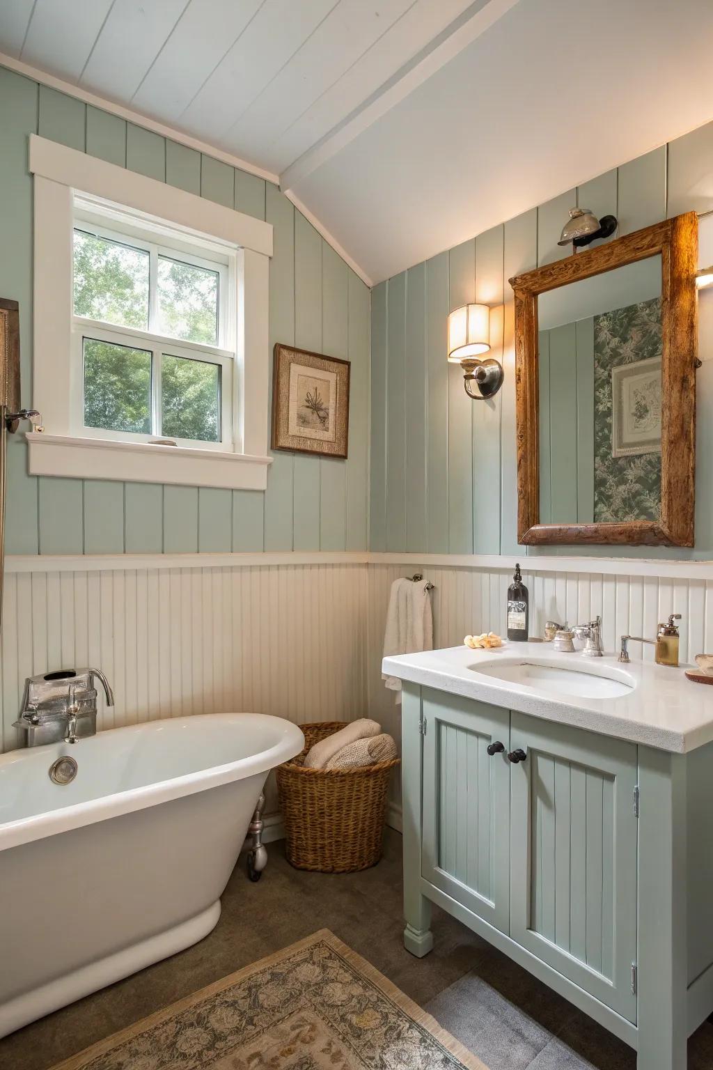 Vertical plank panel adds cottage charm to your bathroom.