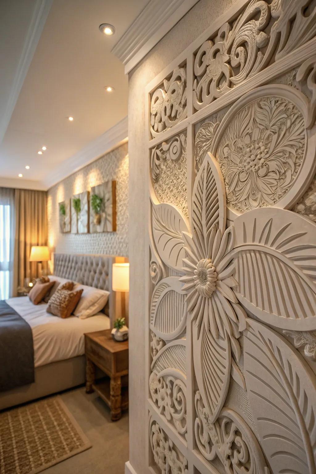 Sculptural art adds depth and visual intrigue.