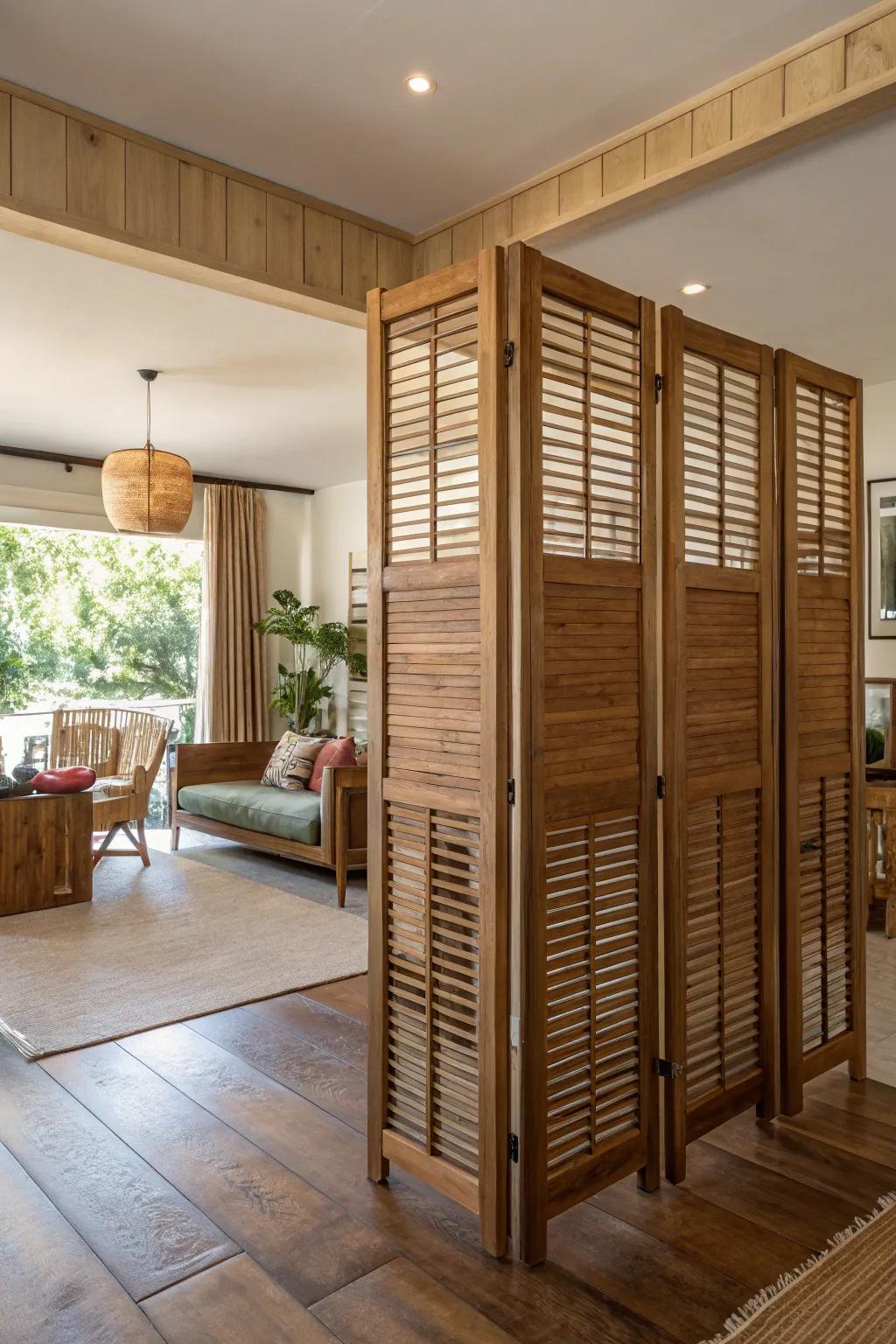 Define spaces using timber slat dividers.