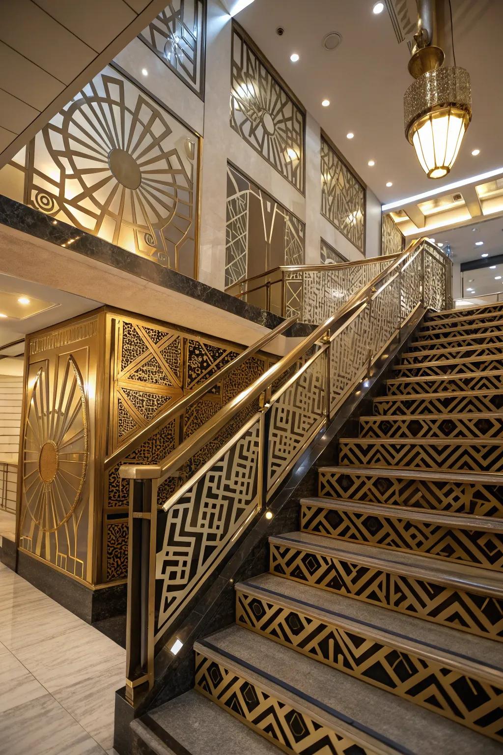 Stylish decor style contributes a daring, attention-grabbing declaration to this stairway.