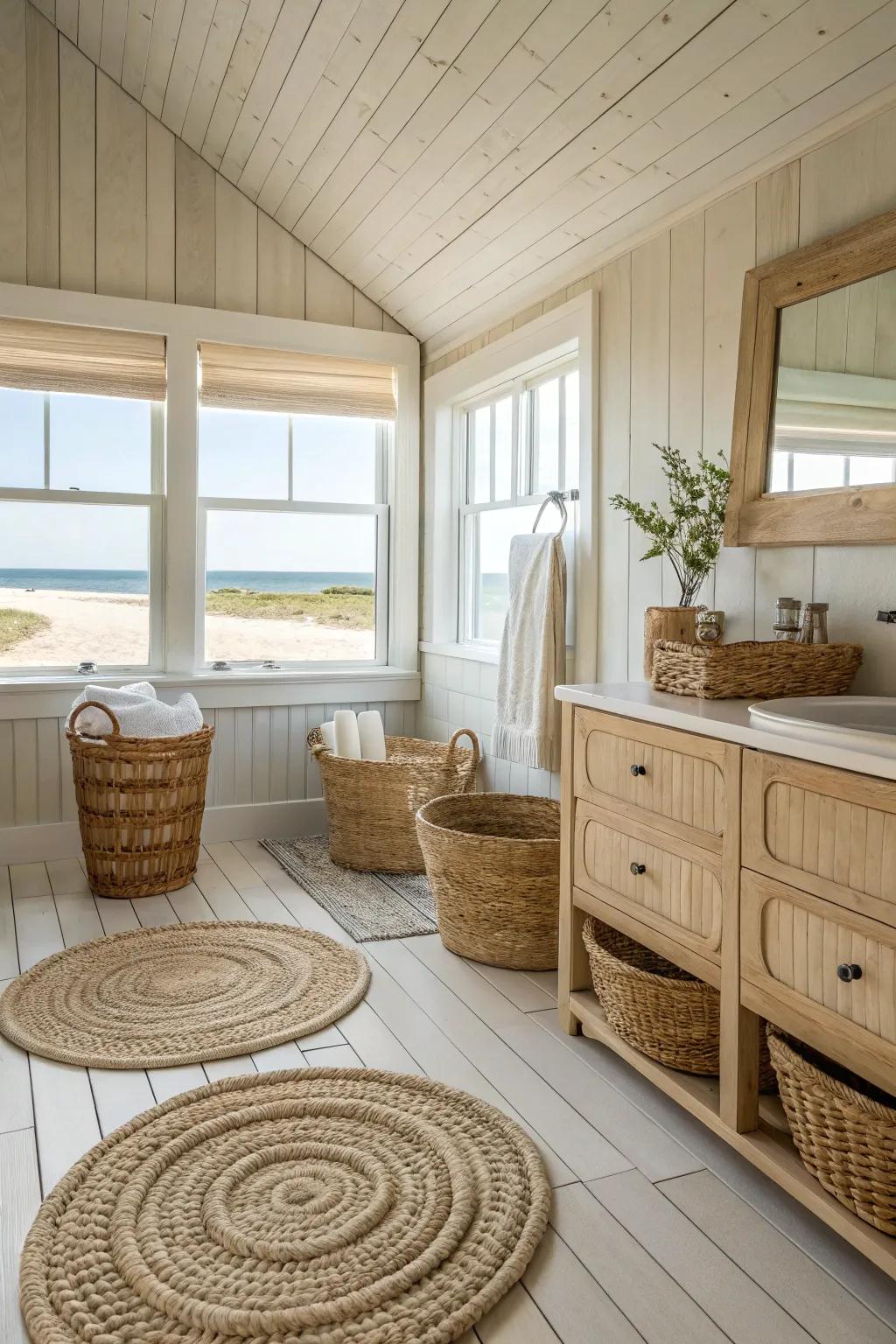 Woven textures introduce a cozy element.