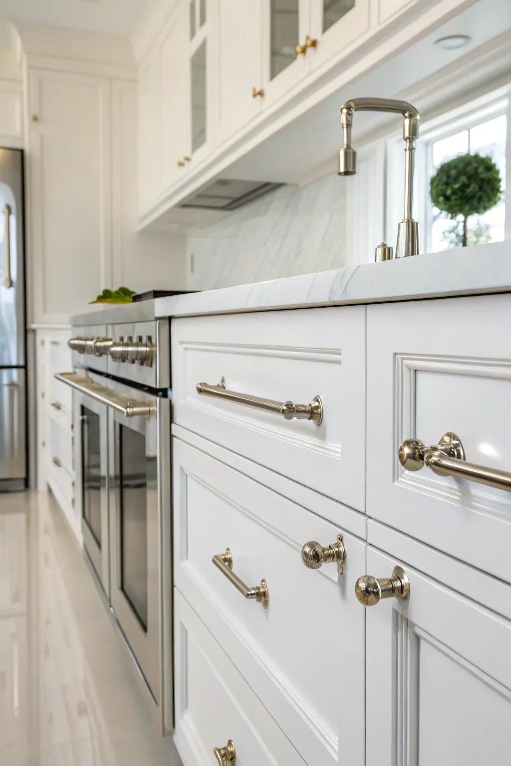 Sophisticated polished nickel fixtures for a sleek look.