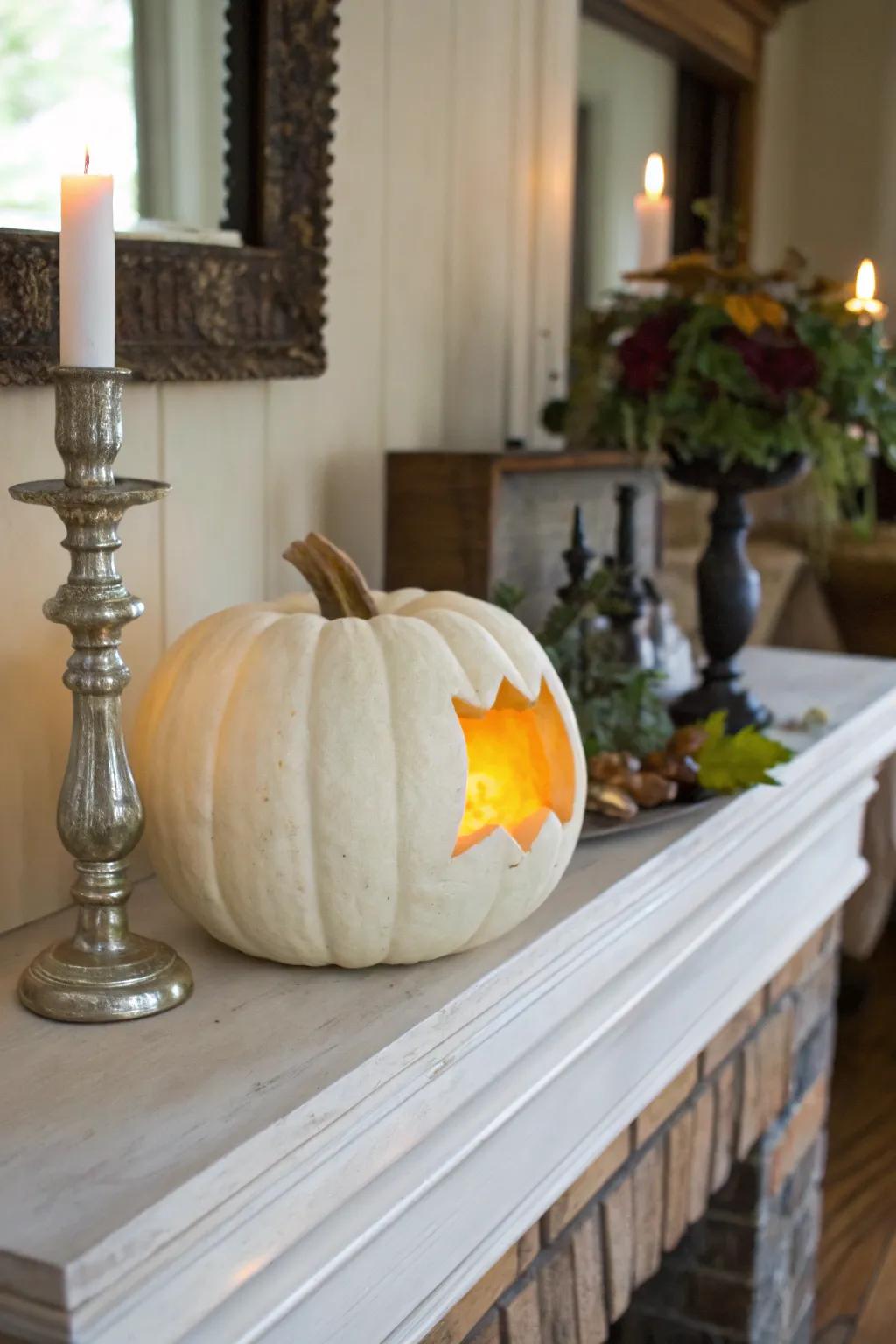 A cozy radiance effect created with a sculpted pumpkin.
