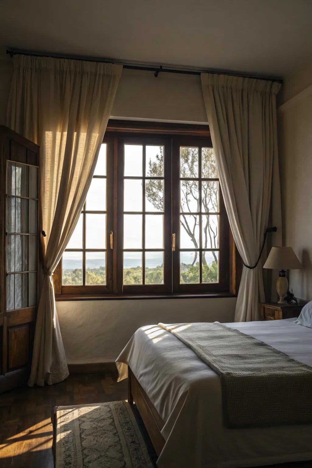 Darkening drapes ensure privacy and darkness for a restful sleep.