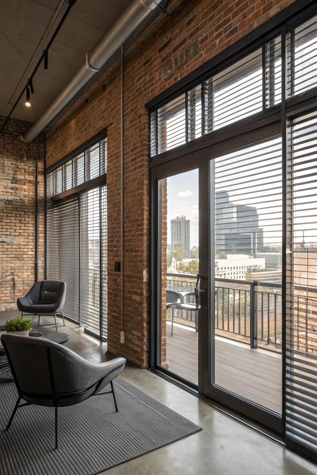 Metal window blinds offer a sleek look.