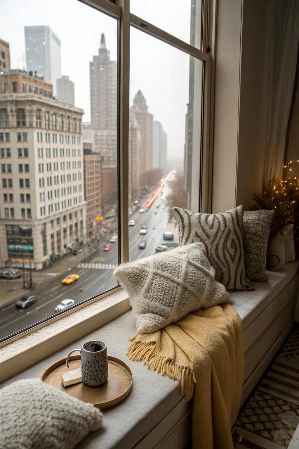 Pillows change the windowsill right into a comfortable reading space.