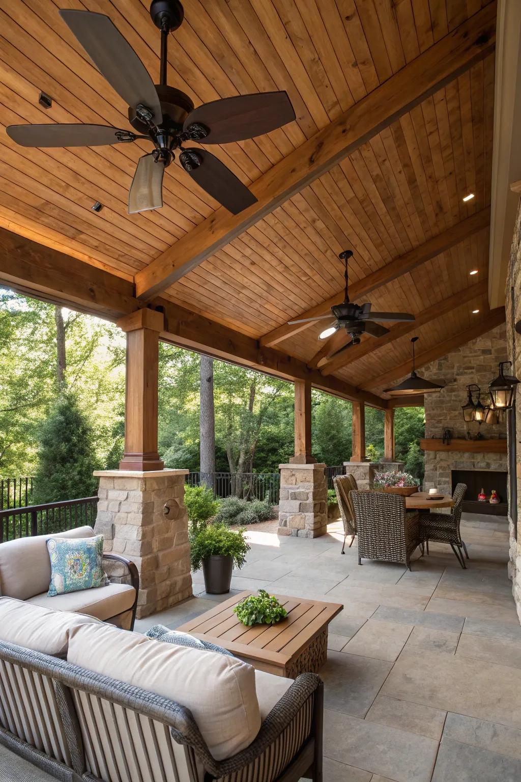 A cool and comfortable patio cover with ceiling fans.