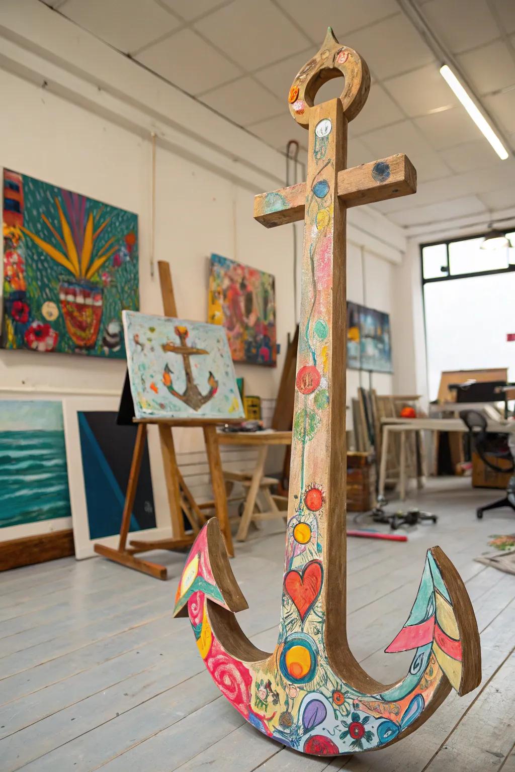 Timber buoy exhibiting audacious abstract art