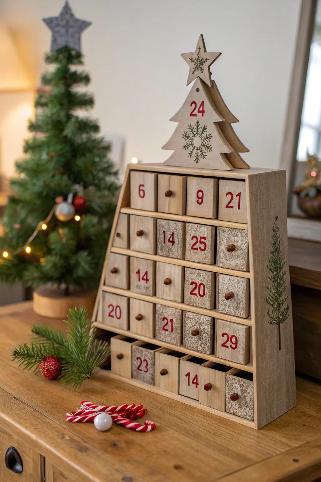 A countdown calendar tree that makes counting down to Christmas exciting.