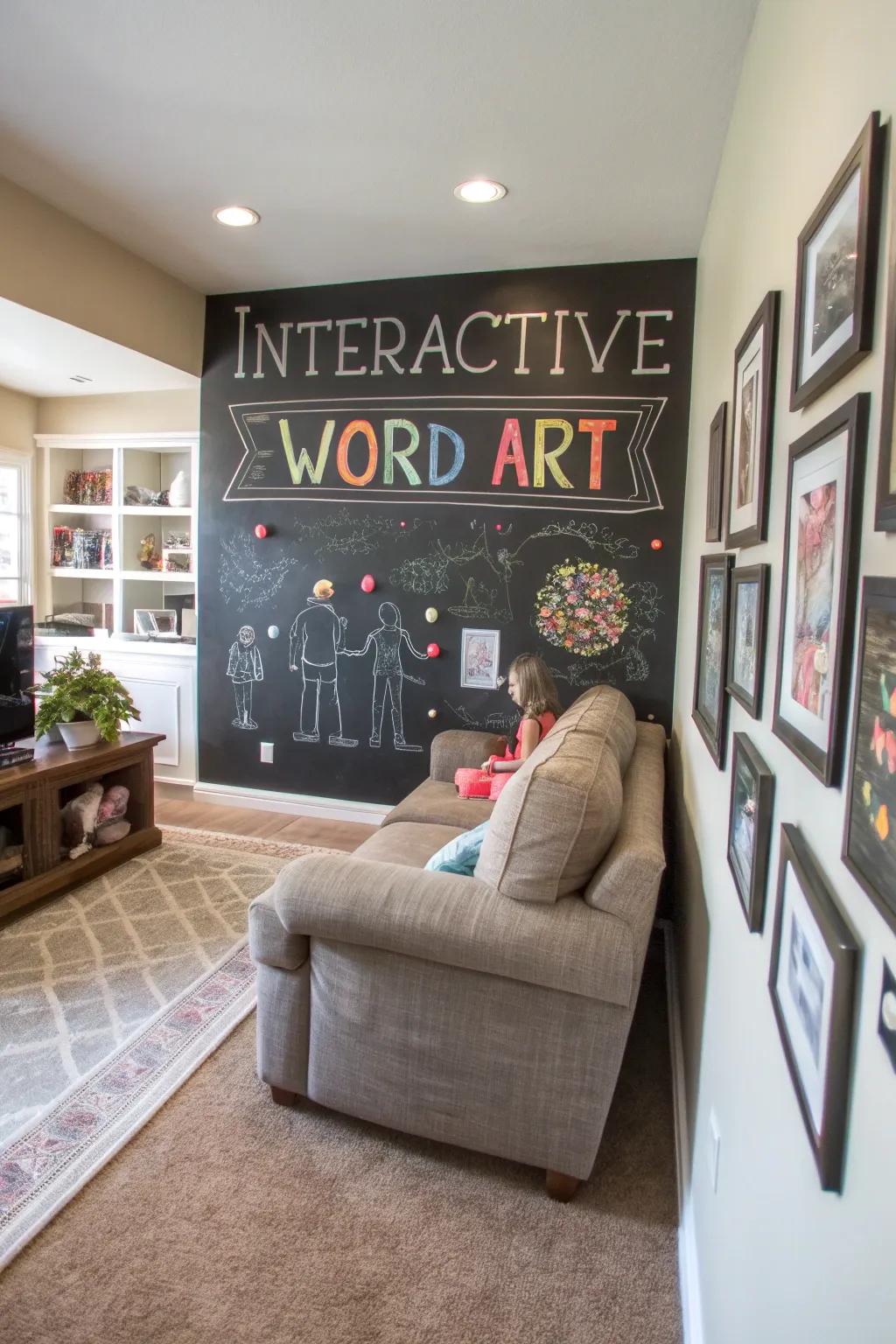 Interactive word art keeps decor engaging.