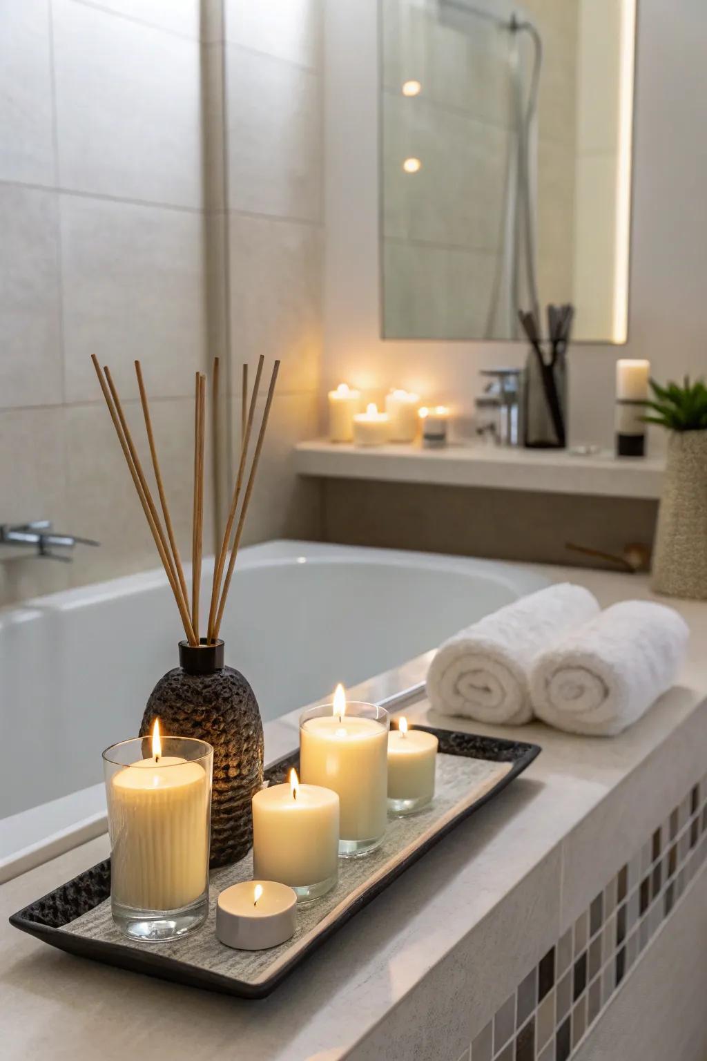 Soothing fragrances elevate the sensory experience of a zen restroom.