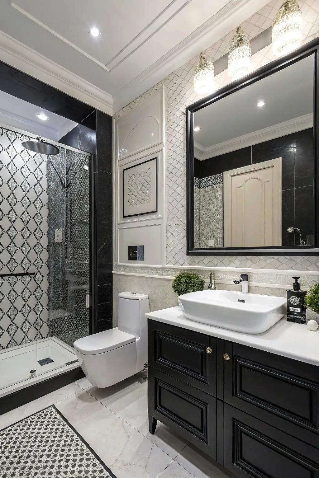 Monochrome style achieves a timeless and elegant bathroom design.
