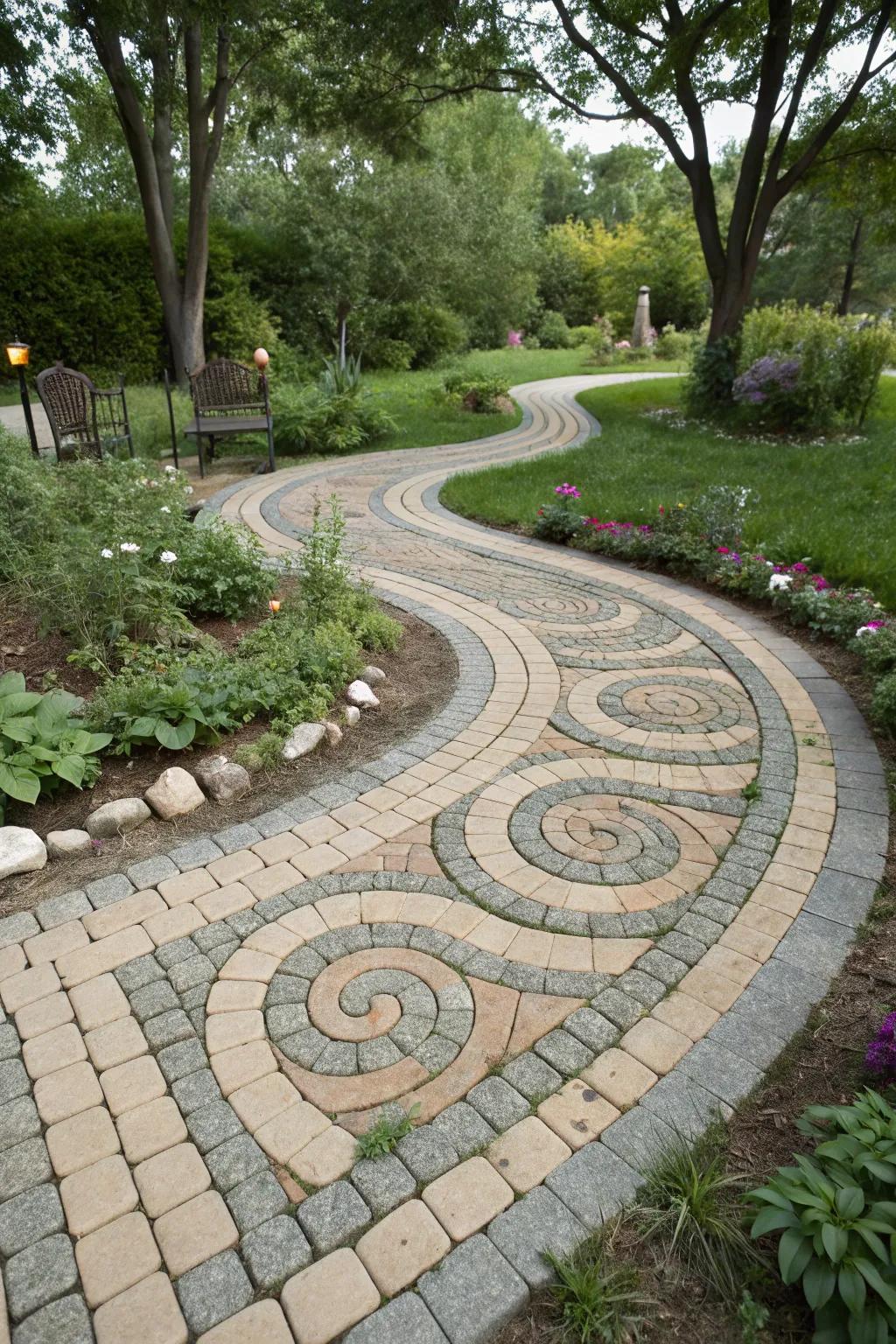 A stunning swirl walkway that captivates and impresses.