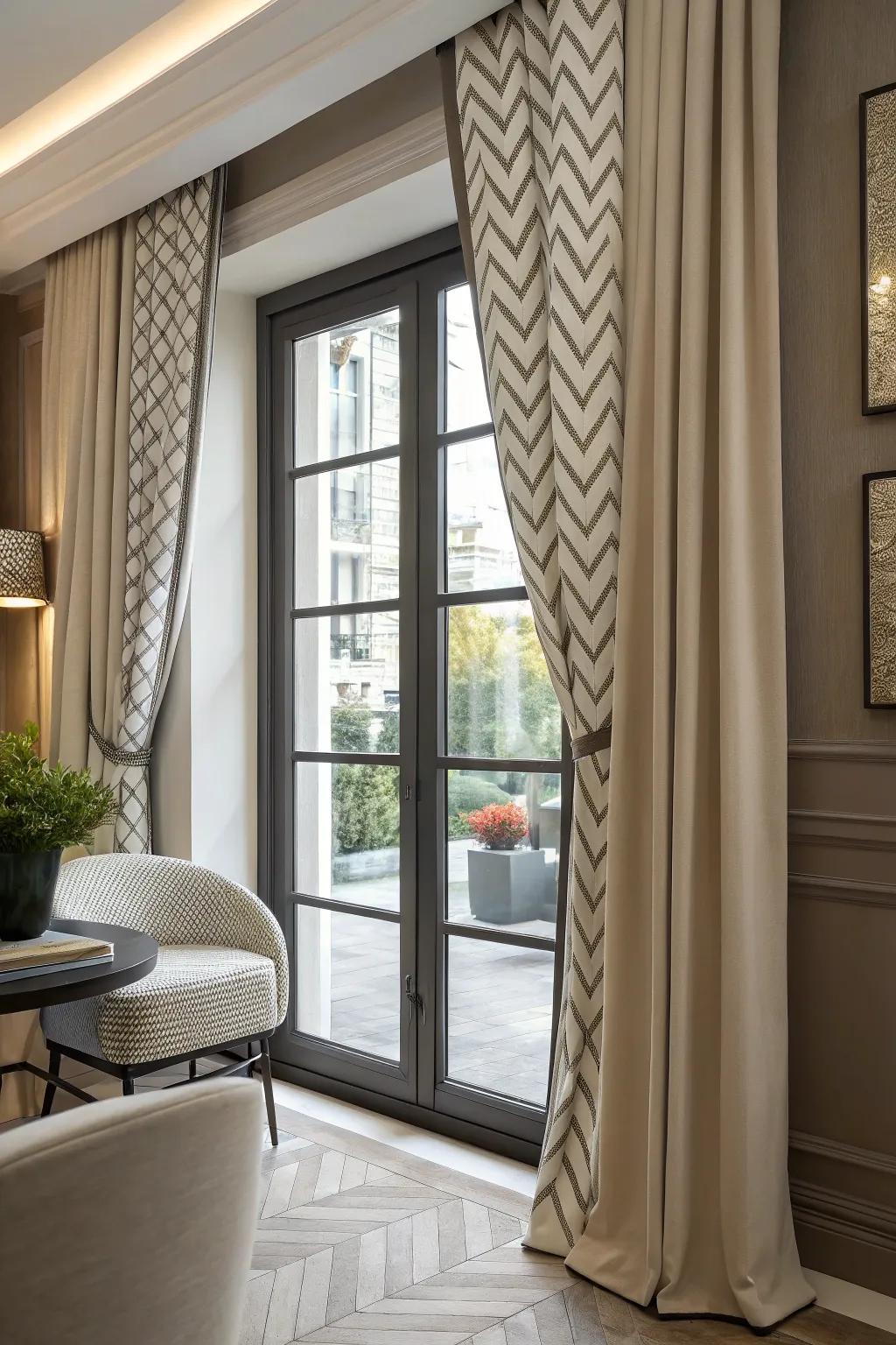 Striped patterns bring a distinctive flair to window trims.