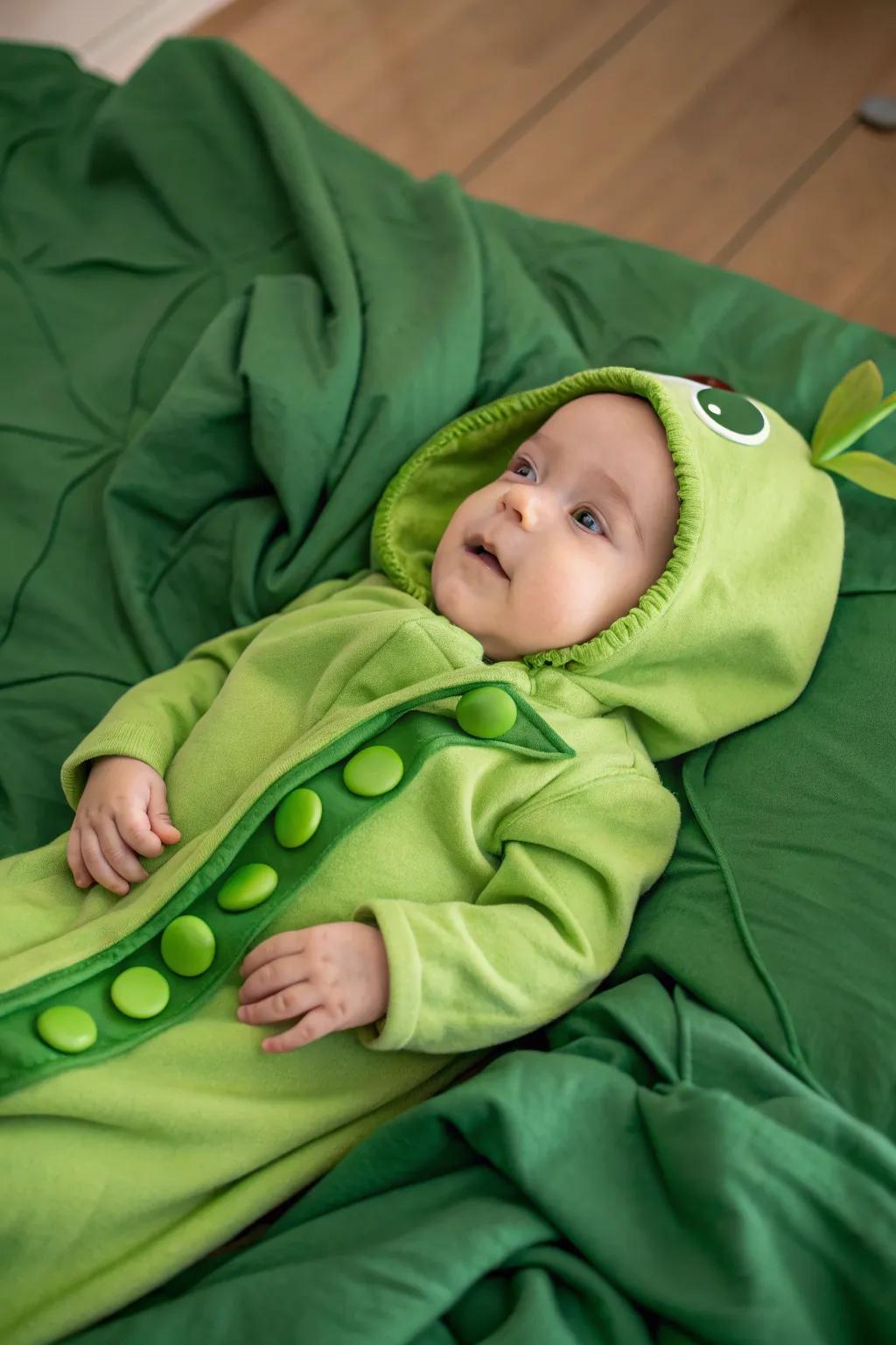 A peapod costume, perfect for adding a touch of sweet and peaceful charm to Halloween.