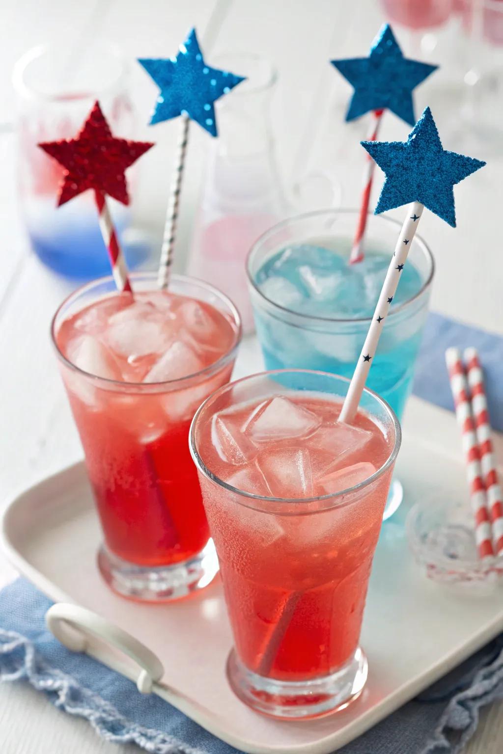 Celestial-formed swizzles append sparkle to your 4th of July beverages.