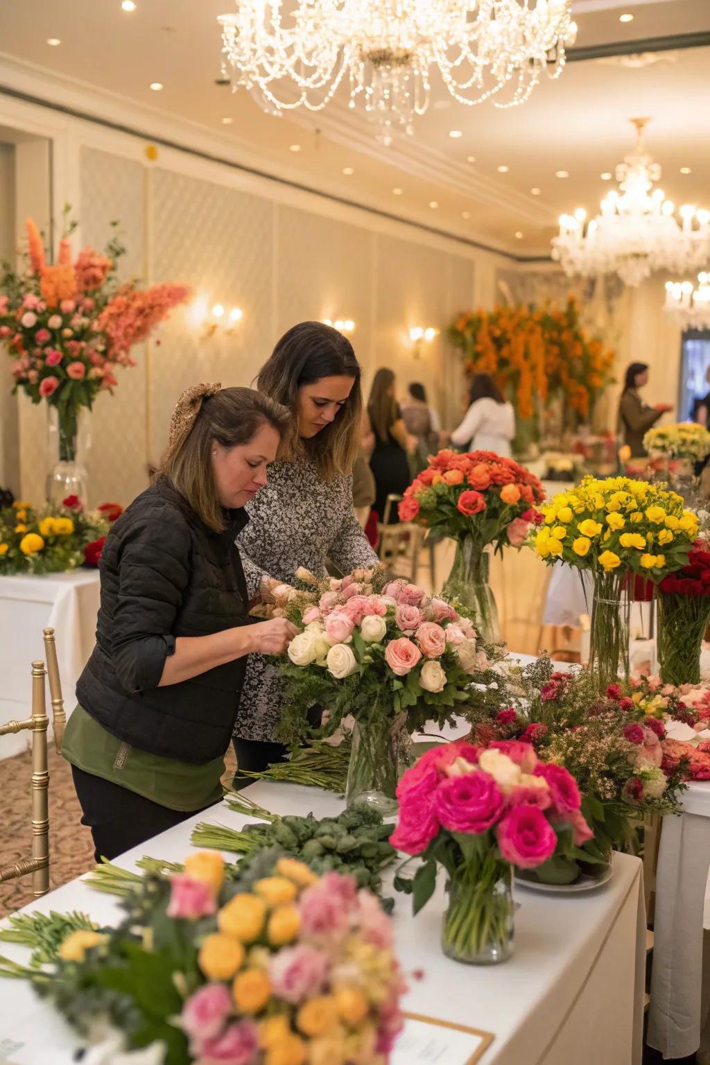 A floral arranging workshop setting, perfect for a creative celebration.