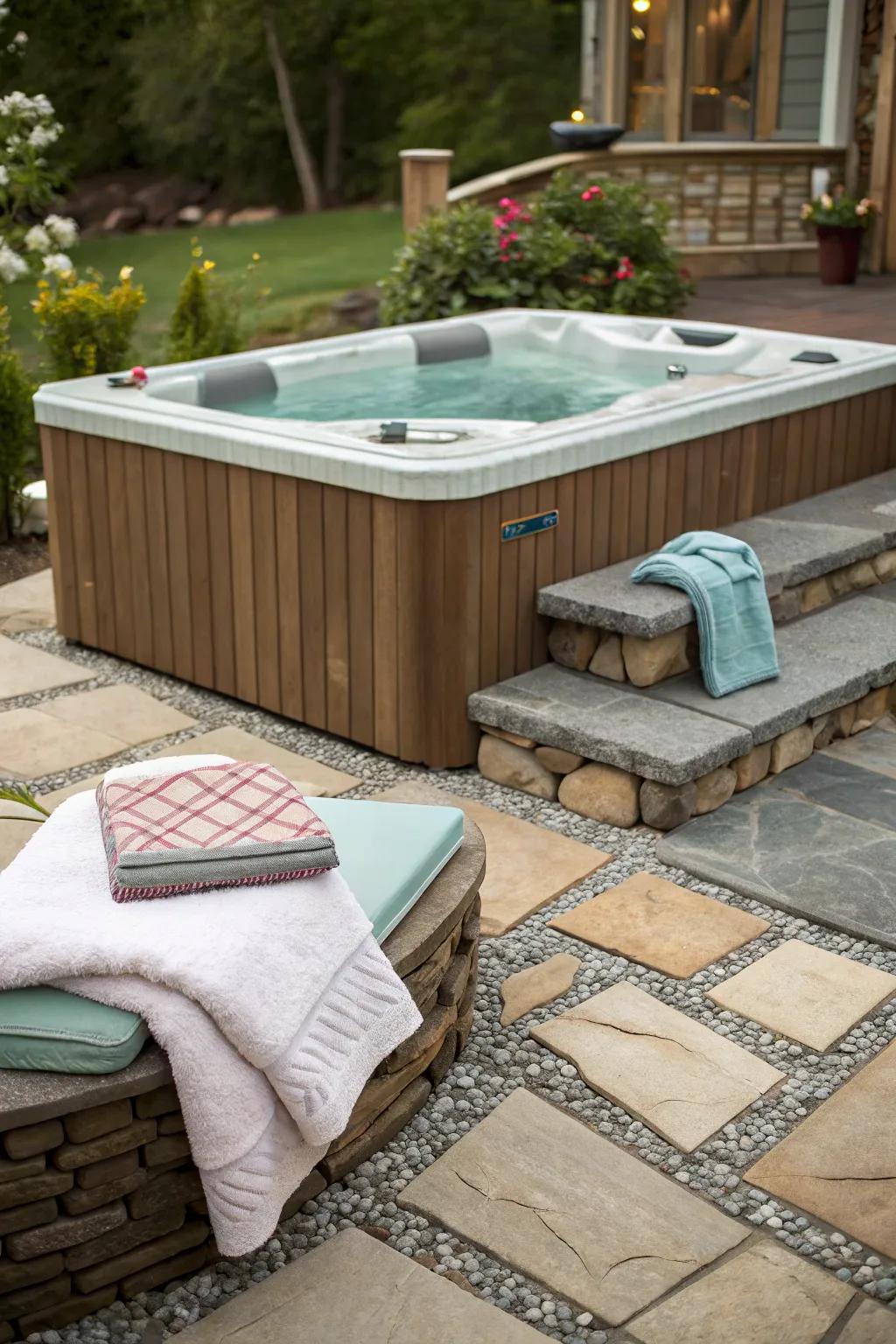 Mixing textures adds sophistication to your hot tub area.