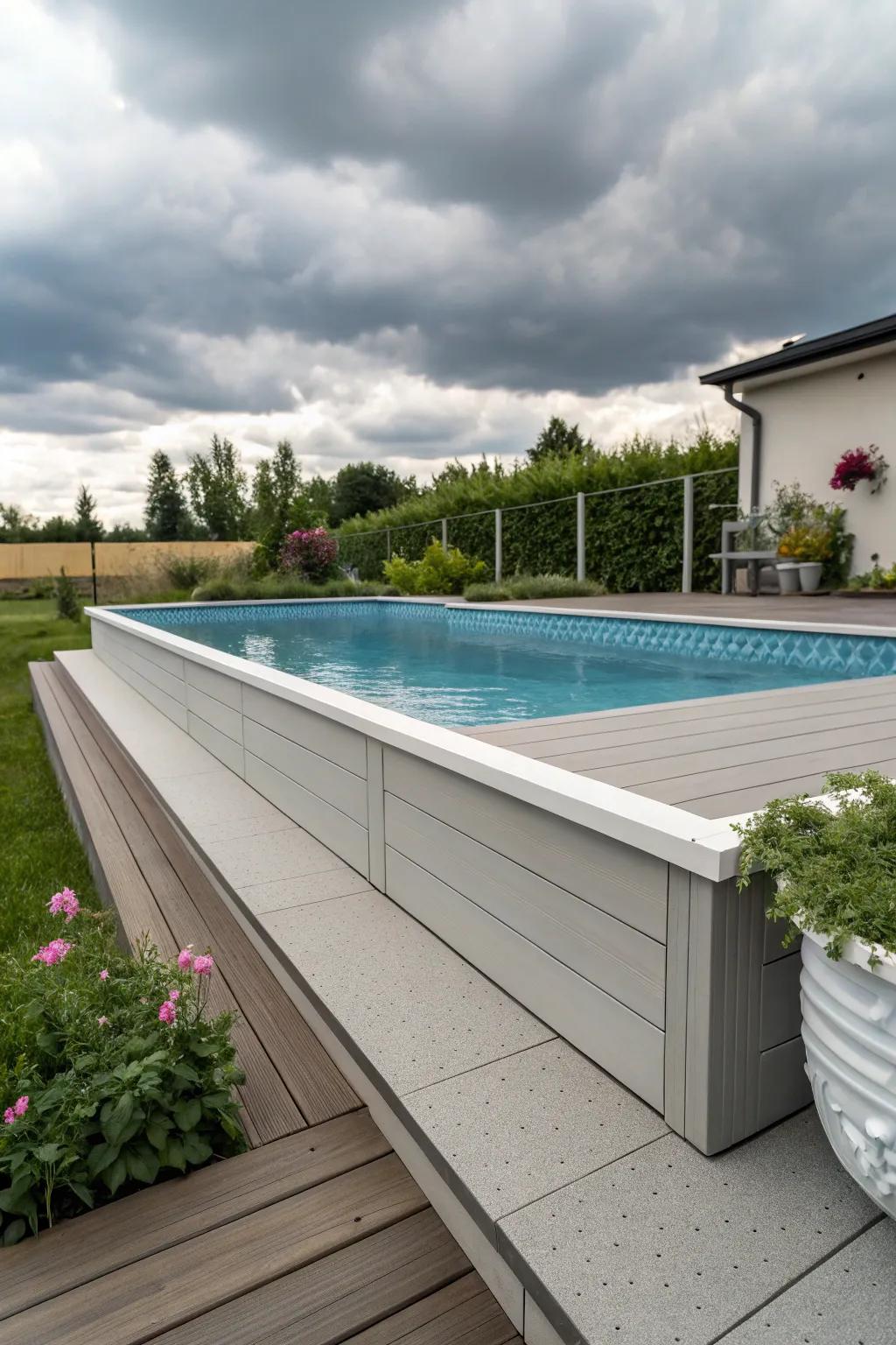 Composite components offer a stylish, low-maintenance pool deck solution.