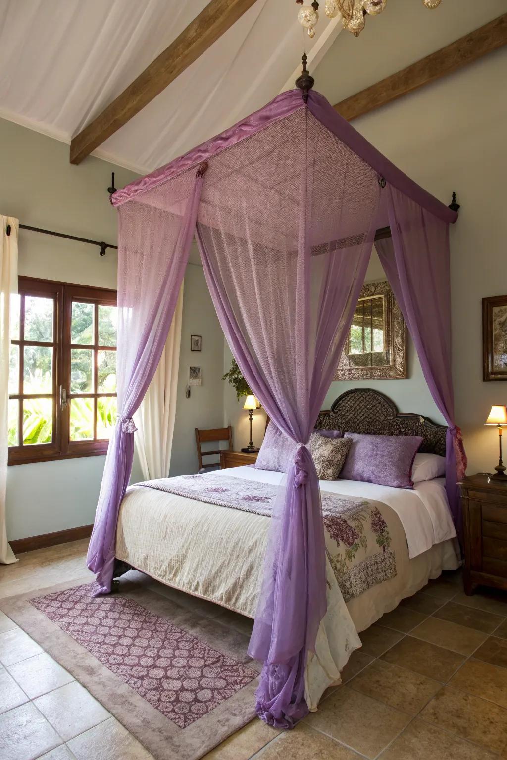 Dream under a luxurious purple canopy.