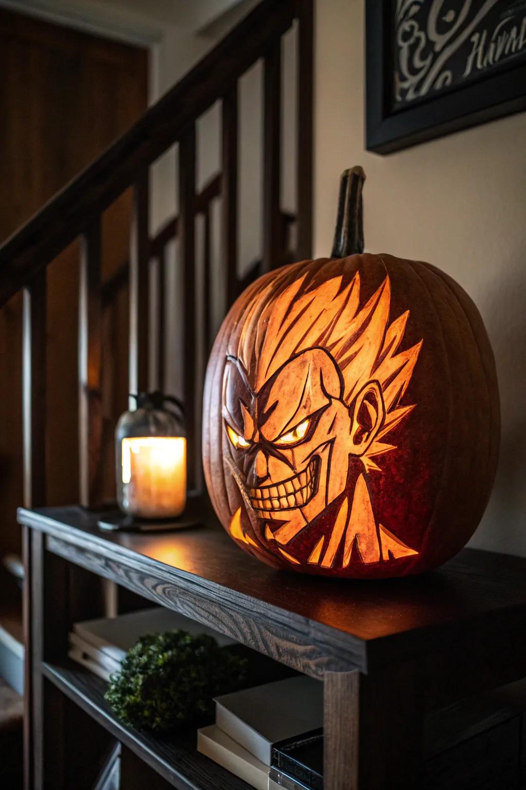 Add a touch of mischief with a carved pumpkin tribute to anime antagonists.