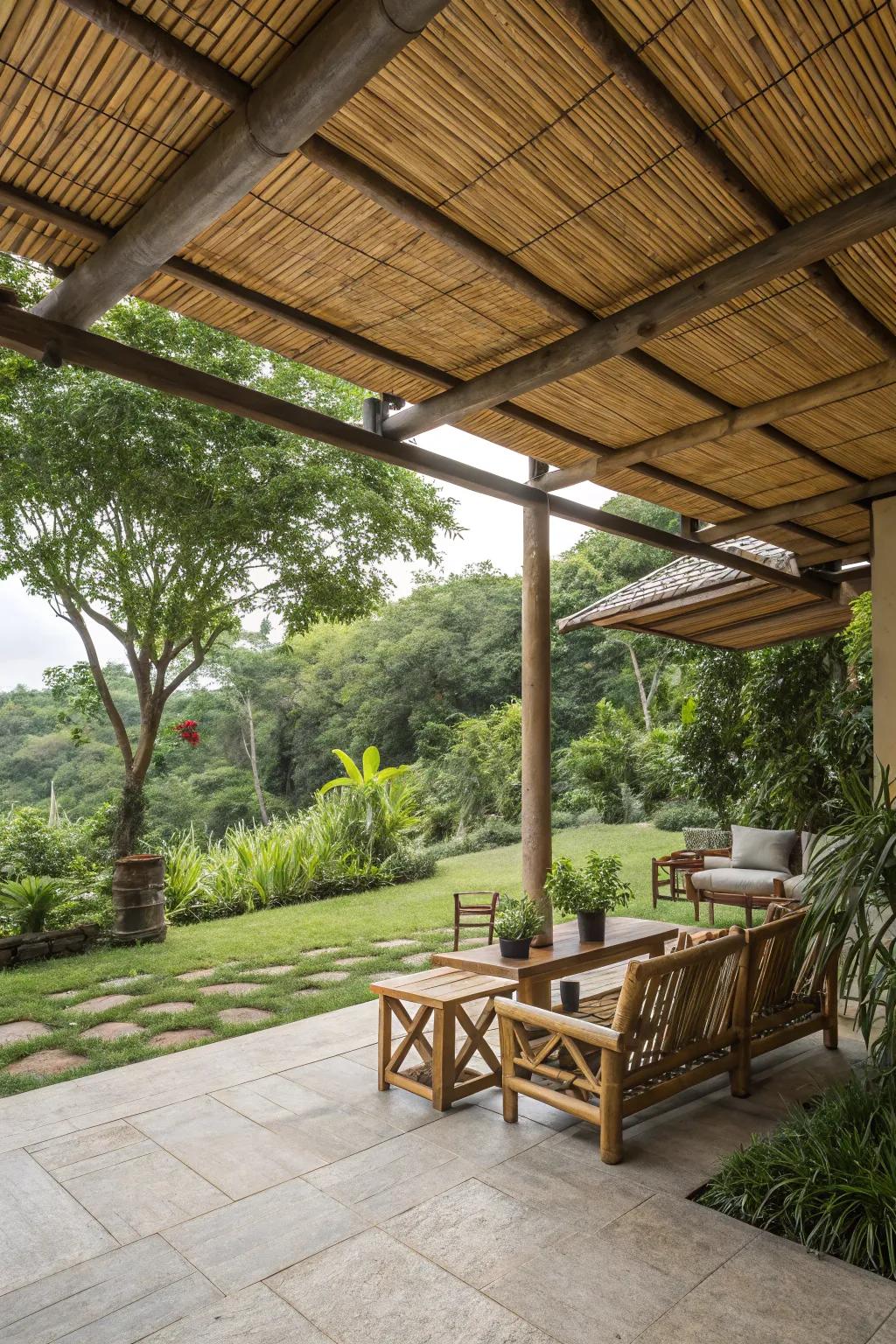 Eco-conscious materials fashion a sustainable patio design.