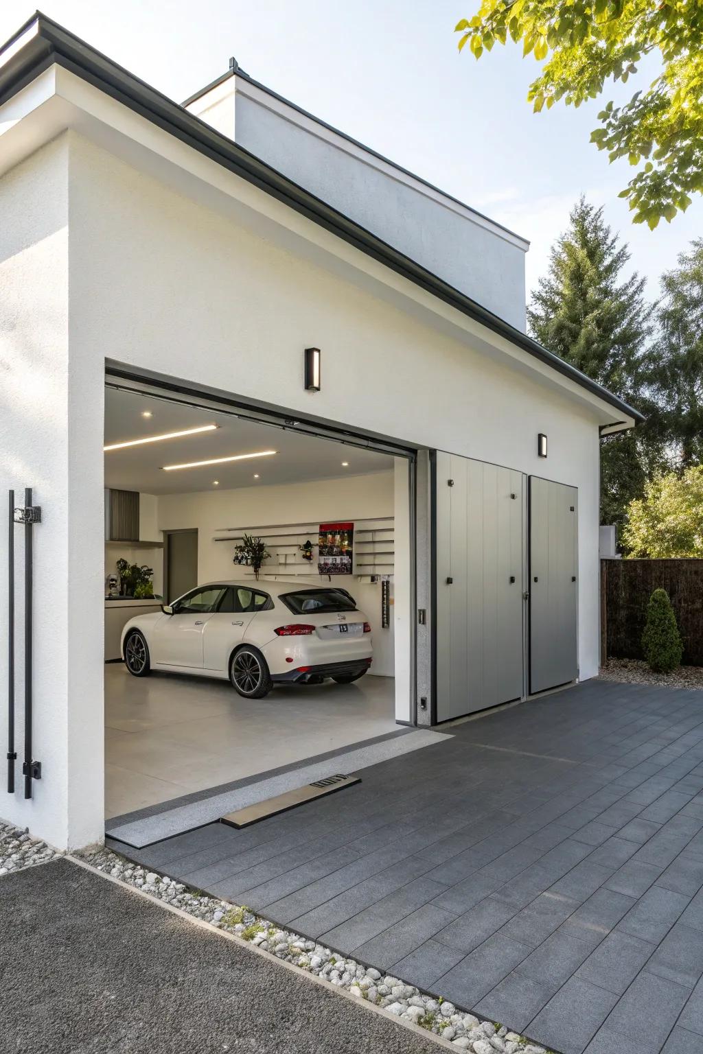 A contemporary minimalist garage design offering a sleek and modern aesthetic.