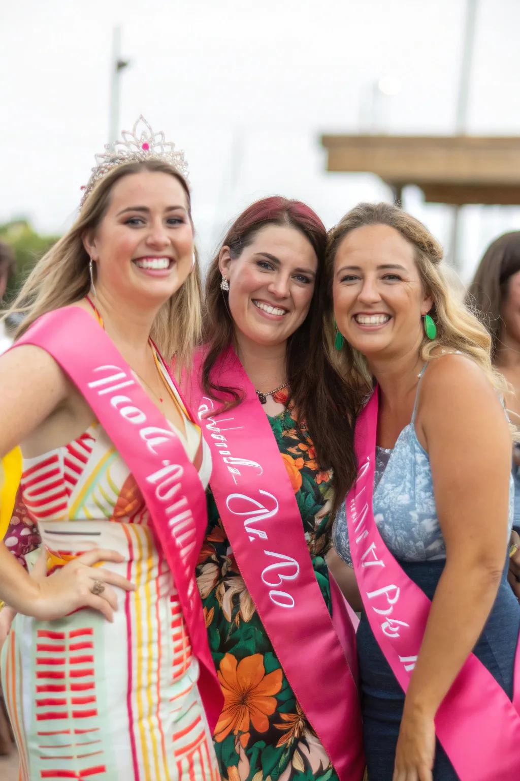 A fun group of women in customized sashes.