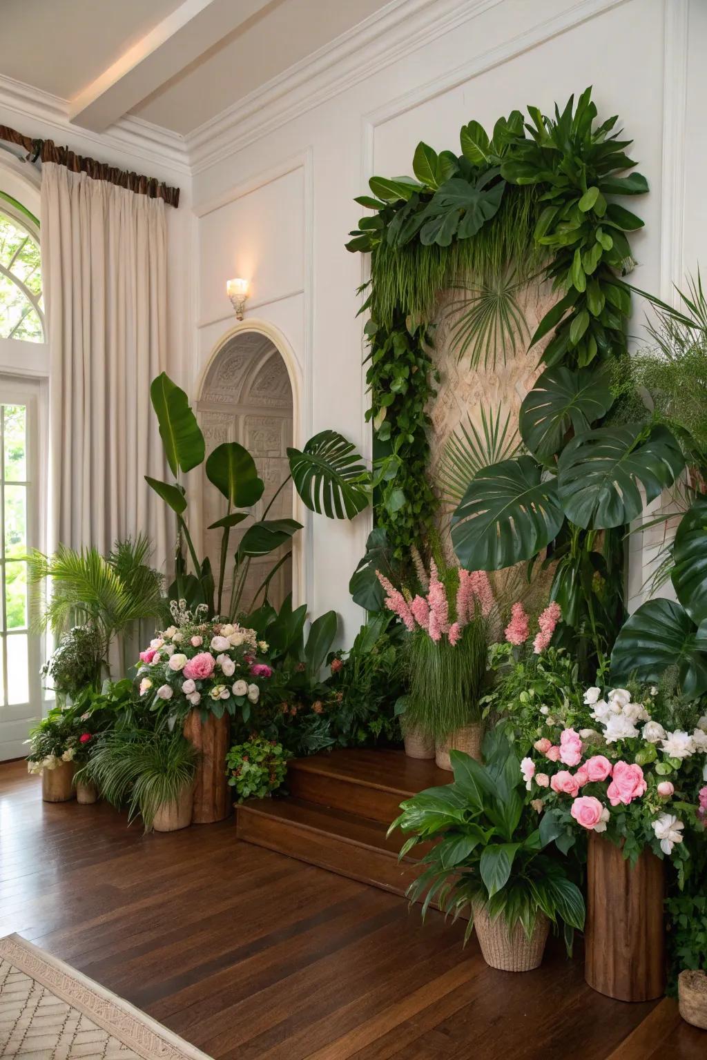Create a natural oasis with a greenery backdrop.