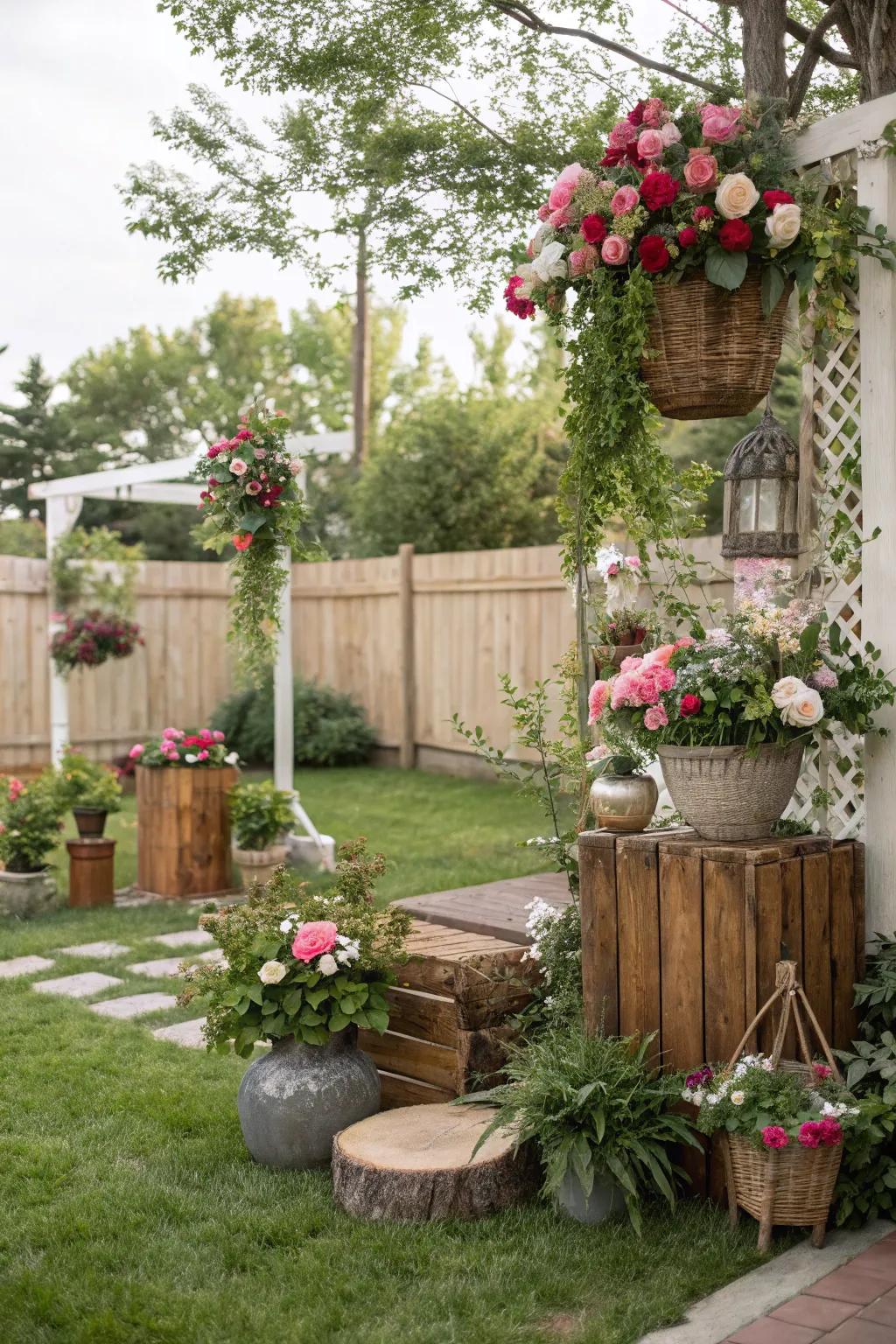 Environmentally themed ornaments enhance the backyard's intrinsic charm.