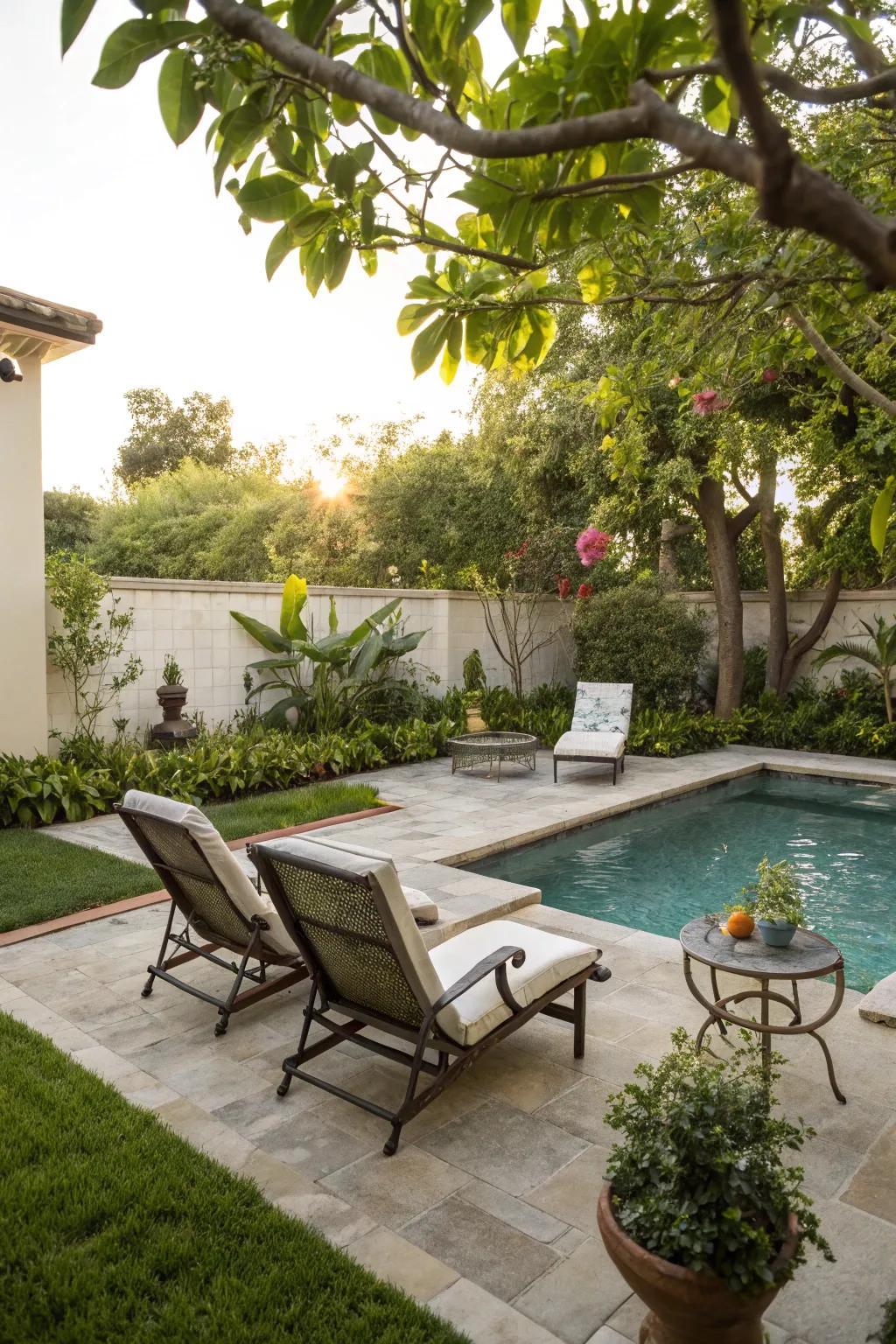 A compact pool adds a refreshing hint of luxury.
