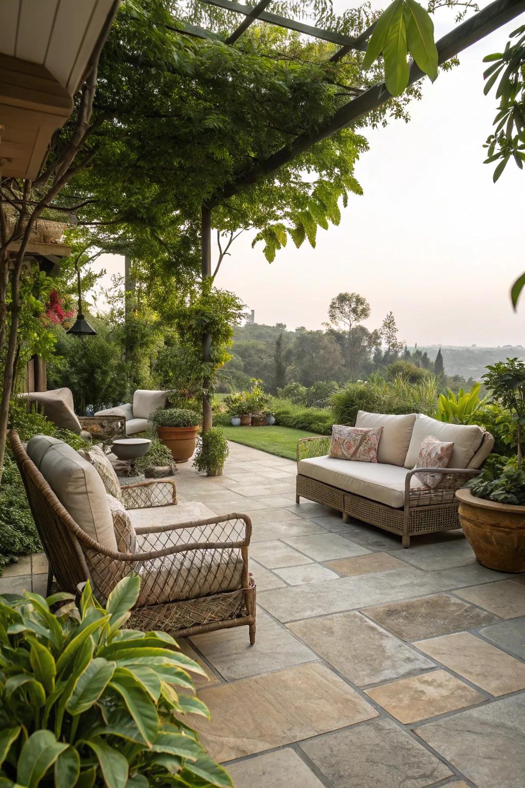 Natural rock tiles add luxury and ageless beauty to patios.
