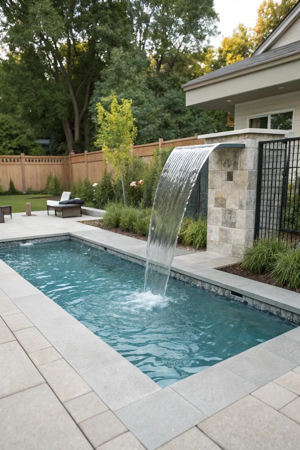 Metal cascades introduce a sleek, modern aesthetic to your pool.