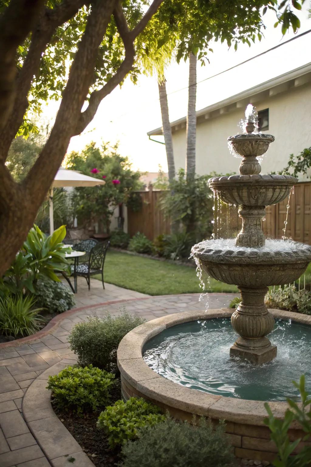 A soothing water feature enhancing sound privacy.