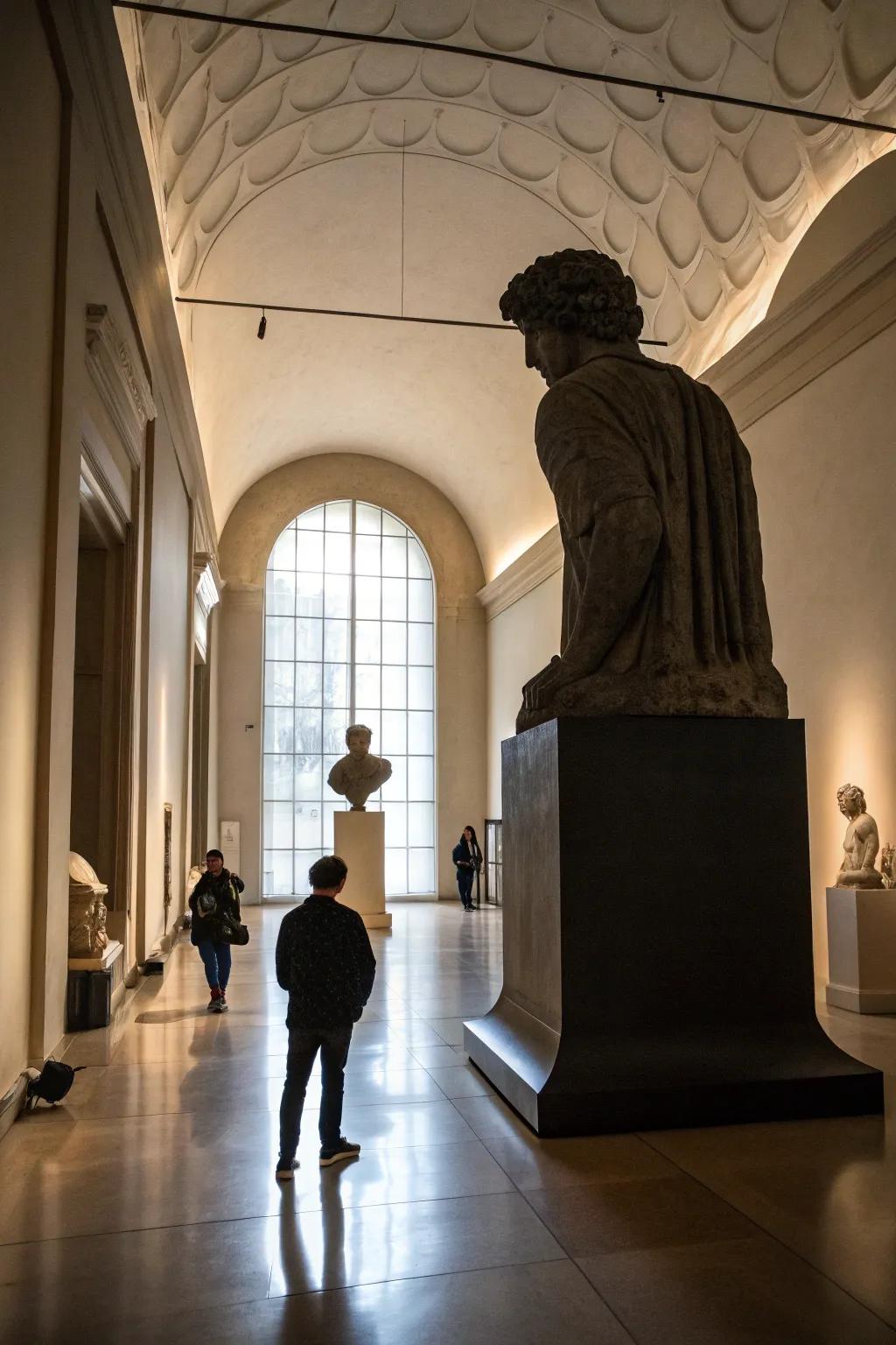 A room where an immense sculpture eclipses all other decor elements.