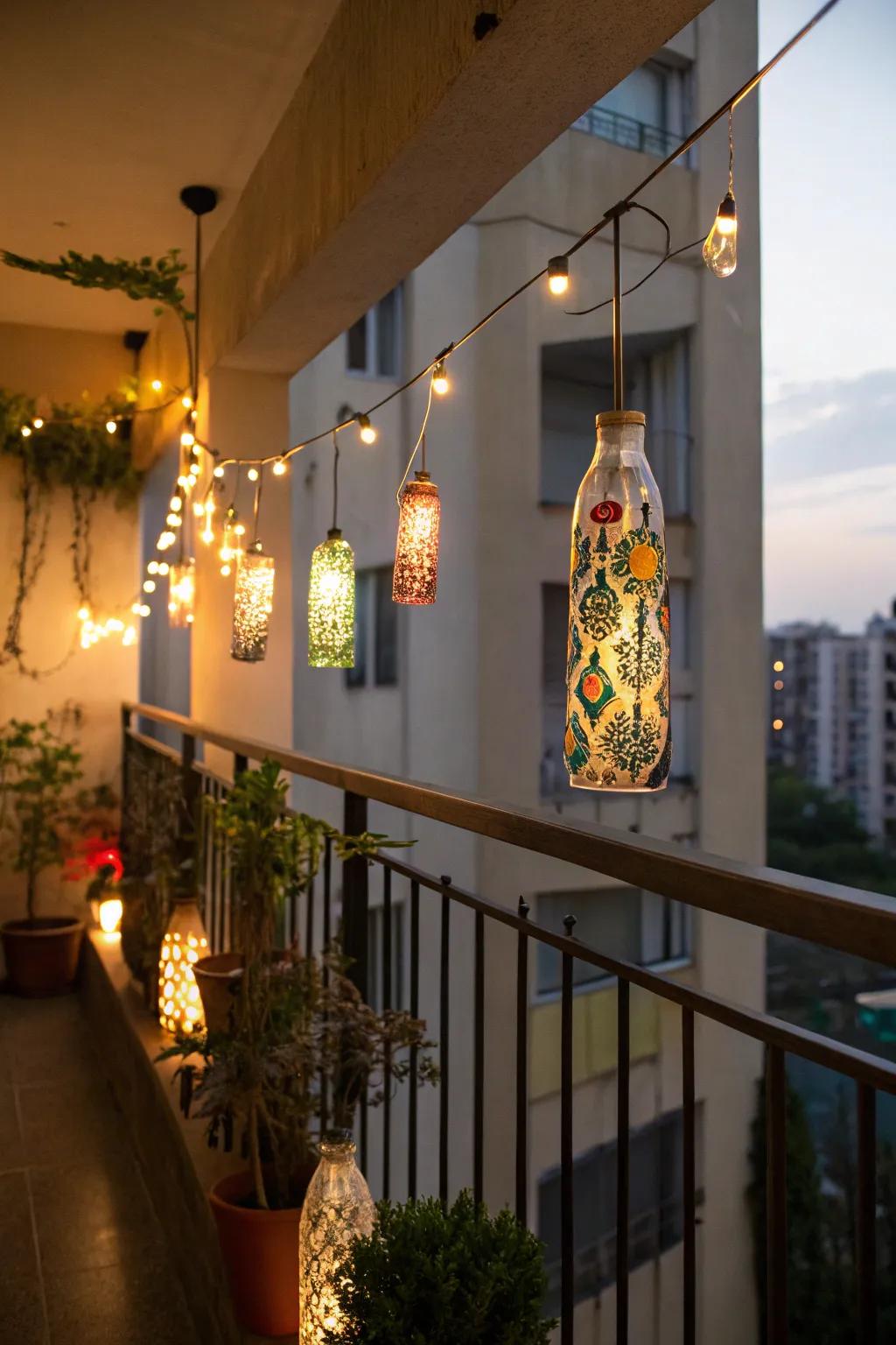 Creative vessel lights add a personal and imaginative touch to balcony d&eacute;cor.