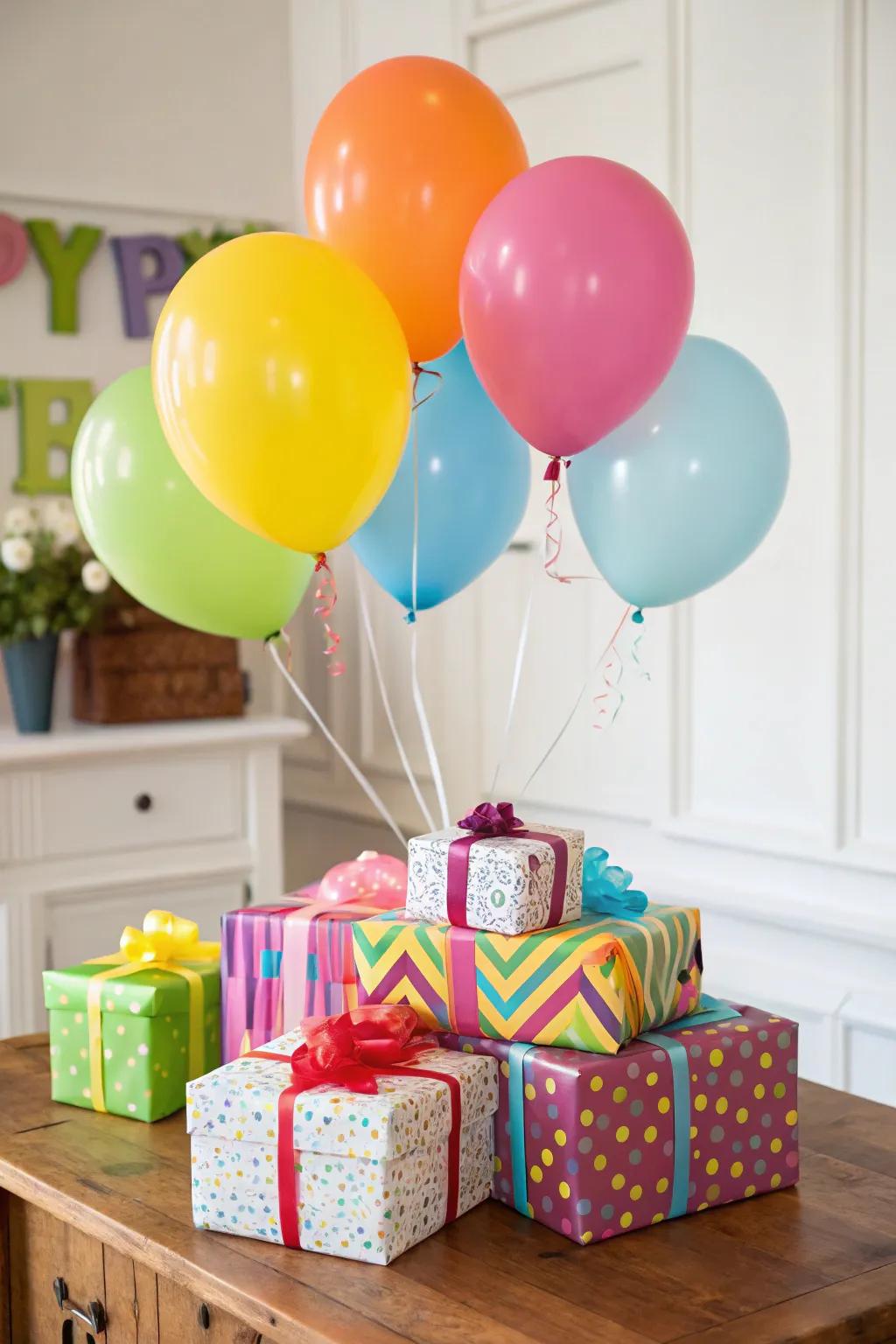 Balloon-encased presents fashion a delightful surprise for any occasion.