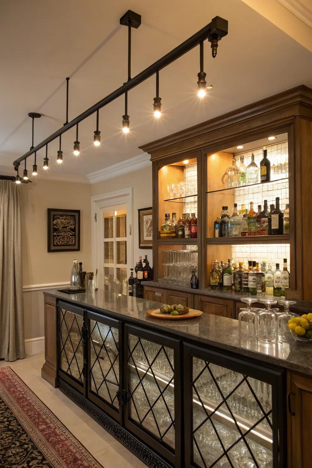 Adjustable lights offer flexibility and focus in the bar.