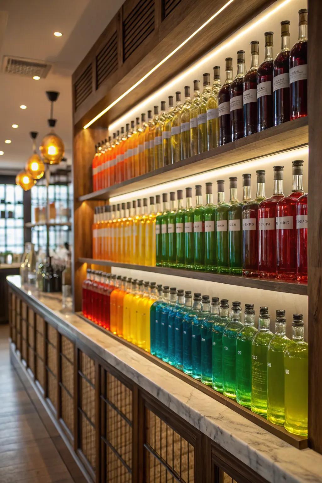 Hue-arranged racks present a visually stunning display.